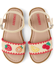 Girls Embroidered Fruit Sandals - Amalfi Coast
