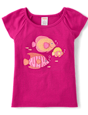 Girls Embroidered Flutter Top - Amalfi Coast