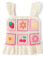Girls Crochet Applique Fruit Peplum Tank Top - Amalfi Coast