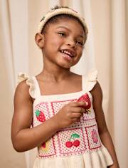 Girls Crochet Applique Fruit Peplum Tank Top - Amalfi Coast