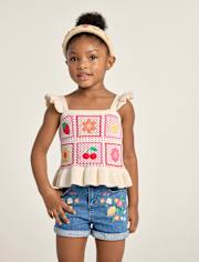 Girls Crochet Applique Fruit Peplum Tank Top - Amalfi Coast