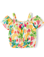 Girls Fruit Tassel Cold Shoulder Top - Amalfi Coast