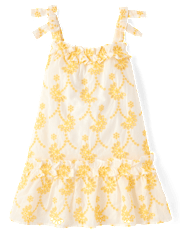 Girls Embroidered Eyelet Ruffle Swing Dress - Amalfi Coast