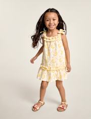 Girls Embroidered Eyelet Ruffle Swing Dress - Amalfi Coast