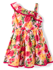 Girls Floral Tassel One Shoulder Dress - Amalfi Coast