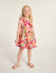 Girls Floral Tassel One Shoulder Dress - Amalfi Coast