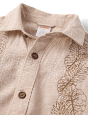 Boys Embroidered Tropical Leaf Linen-Blend Button Up Shirt - Amalfi Coast