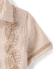Boys Embroidered Tropical Leaf Linen-Blend Button Up Shirt - Amalfi Coast