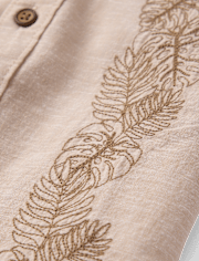 Boys Embroidered Tropical Leaf Linen-Blend Button Up Shirt - Amalfi Coast