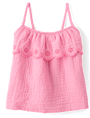 Girls Embroidered Eyelet Gauze Tank Top - Amalfi Coast