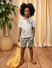 Boys Tropical Linen-Blend Pull On Shorts - Amalfi Coast