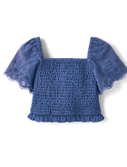 Girls Embroidered Eyelet Smocked Top - Driftwood Bay