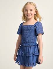 Girls Embroidered Eyelet Smocked Top - Driftwood Bay