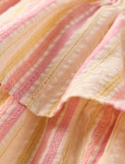 Girls Metallic Striped Smocked Bow Shoulder Dress - Amalfi Coast