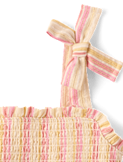 Girls Metallic Striped Smocked Bow Shoulder Dress - Amalfi Coast