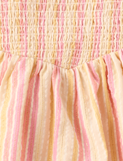 Girls Metallic Striped Smocked Bow Shoulder Dress - Amalfi Coast