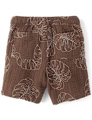Boys Embroidered Tropical Leaf Gauze Pull On Shorts - Amalfi Coast