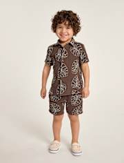 Boys Embroidered Tropical Leaf Gauze Pull On Shorts - Amalfi Coast