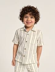 Boys Striped Textured Button Up Shirt - Driftwood Bay