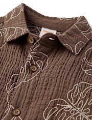 Boys Embroidered Tropical Leaf Gauze Button Up Shirt - Amalfi Coast