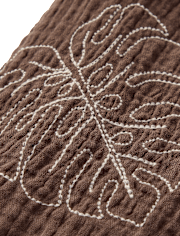 Boys Embroidered Tropical Leaf Gauze Button Up Shirt - Amalfi Coast