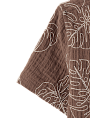 Boys Embroidered Tropical Leaf Gauze Button Up Shirt - Amalfi Coast