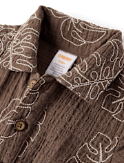 Baby Boys Embroidered  Tropical Leaf Gauze Romper - Amalfi Coast