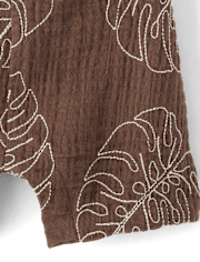 Baby Boys Embroidered  Tropical Leaf Gauze Romper - Amalfi Coast