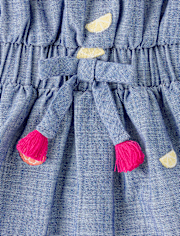 Girls Embroidered Fruit Chambray Ruffle Dress - Amalfi Coast