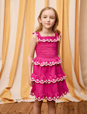 Girls Mommy And Me Embroidered Eyelet Tiered Dress - Amalfi Coast