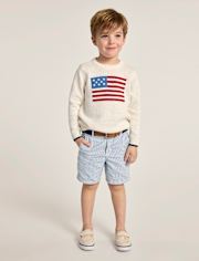 Kids Intarsia Embroidered Flag Sweater - Nantucket Charm