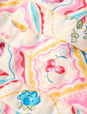 Girls Tile Pleated Ruffle Dress - Amalfi Coast