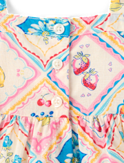 Girls Tile Pleated Ruffle Dress - Amalfi Coast