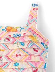 Girls Tile Pleated Ruffle Dress - Amalfi Coast