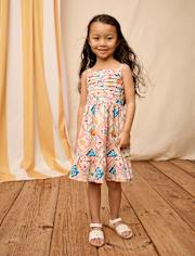Girls Tile Pleated Ruffle Dress - Amalfi Coast