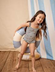 Girls Embroidered Flag Flutter One Piece Swimsuit - Swim Shop