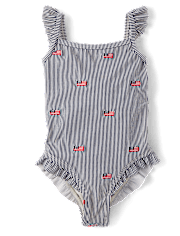 Girls Embroidered Flag Flutter One Piece Swimsuit - Swim Shop