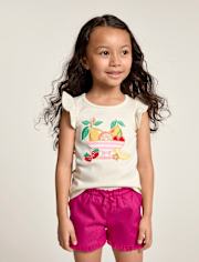 Girls Embroidered Fruit Bowl Flutter Top - Amalfi Coast