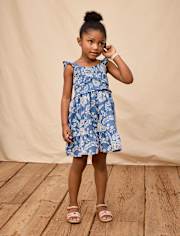Girls Floral Smocked Ruffle Dress - Driftwood Bay