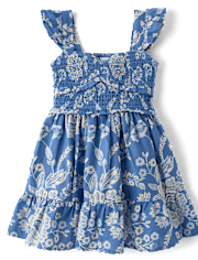 Girls Floral Smocked Ruffle Dress - Driftwood Bay