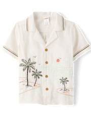 Boys Embroidered Beach Button Up Shirt - Amalfi Coast