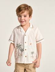 Boys Embroidered Beach Button Up Shirt - Amalfi Coast