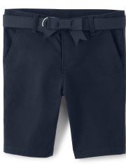 Girls Belted Chino Shorts with Stain and Wrinkle Resistance 2-Pack - Uniform