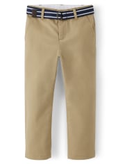 Boys Belted Chino Pants with Stain and Wrinkle Resistance 3-Pack - Uniform