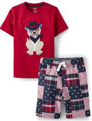 Boys Embroidered Dog 2-Piece Set - American Cutie