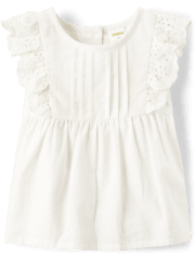 Girls Eyelet Top And Pull On Pants 2-Piece Outfit Set - Linen