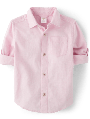 Conjunto de traje de 2 piezas con camisa con botones y pantalones sin cierres con puños enrollados para niños - Lino