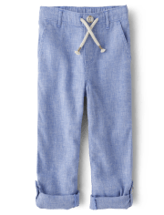 Conjunto de traje de 2 piezas con camisa con botones y pantalones sin cierres con puños enrollados para niños - Lino