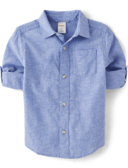 Conjunto de 2 piezas de camisa con botones y pantalones cortos sin cordones para niños - Lino