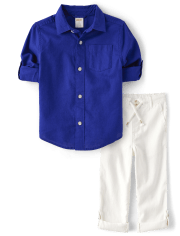 Conjunto de 2 piezas de camisa con botones y pantalones sin cierres para papá y yo para niños - Lino